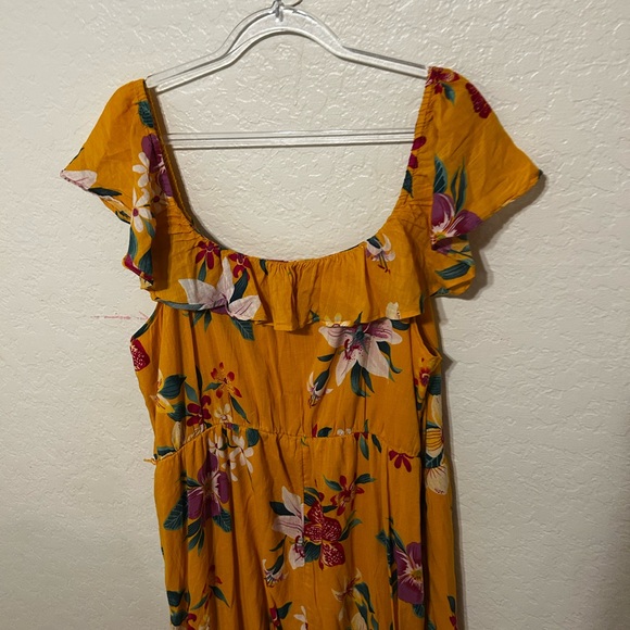 🎮Old Navy ruffle scoop neck Hawaiian Yellow Floral Dress size XL GUC - Picture 14 of 14